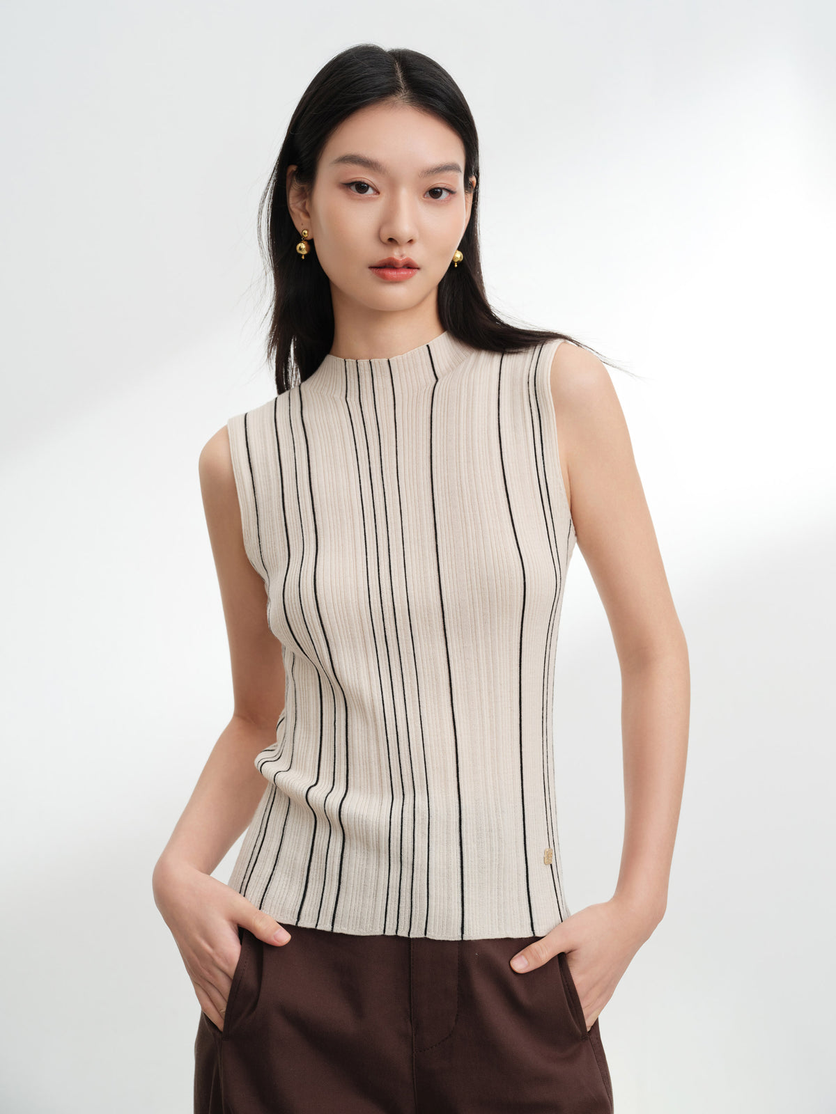 EP YAYING Wool Striped Slimming Sleeveless Knit Vest