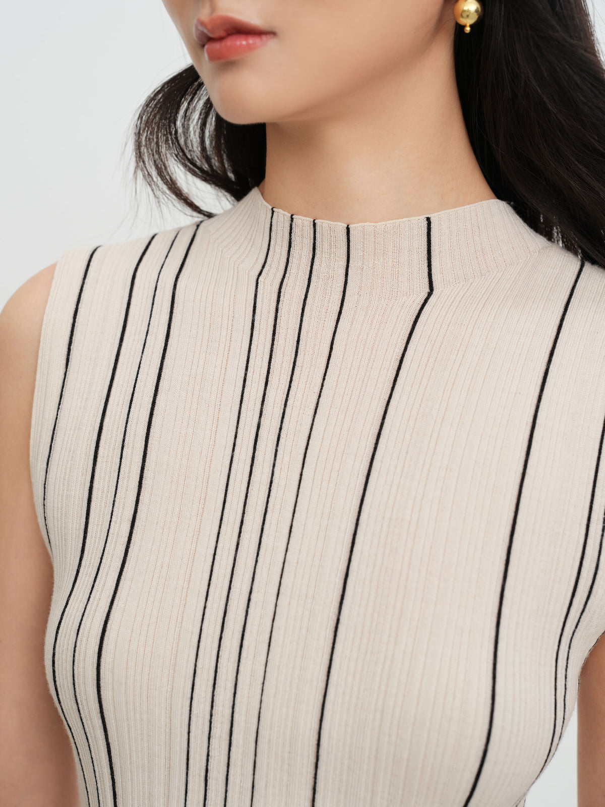 EP YAYING Wool Striped Slimming Sleeveless Knit Vest