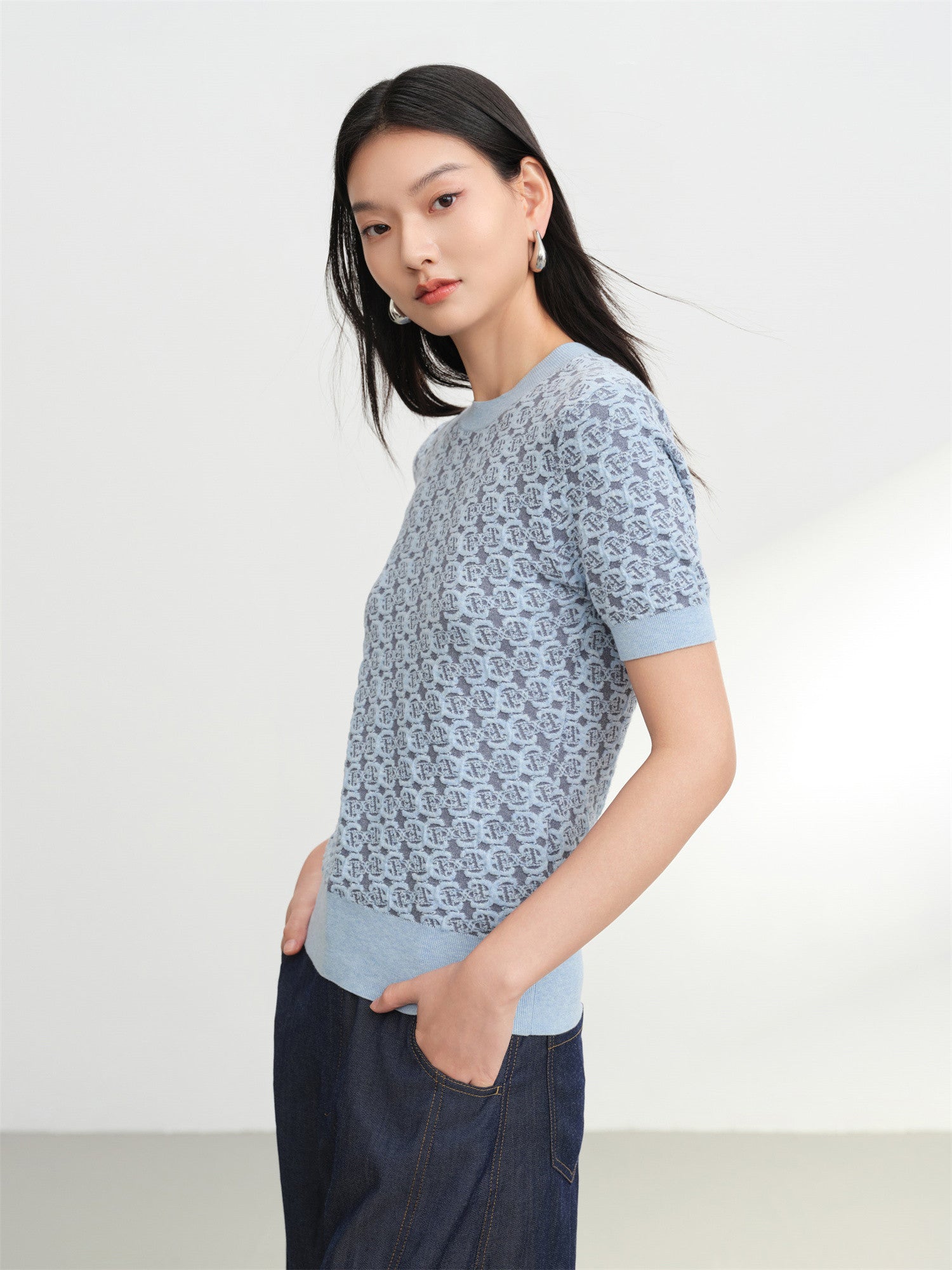 EP YAYING Geometric Textured Knit Sweater EGKAC9560AB