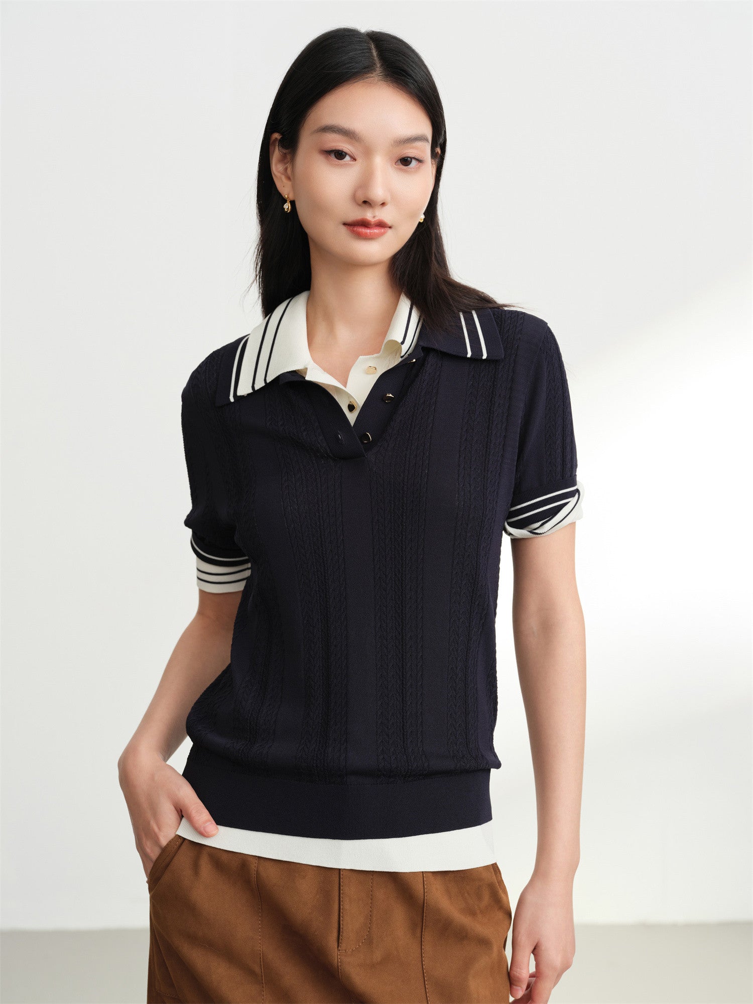 EP YAYING Collared Knit Base Layer Top EGKAA9547BZ