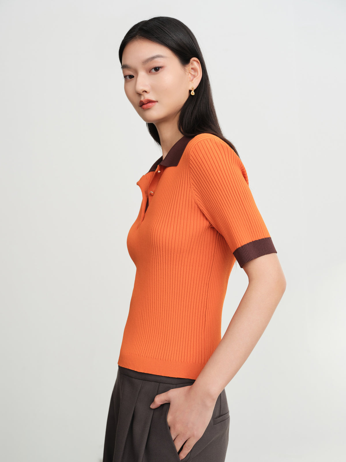 EP YAYING Color-Block Slim-Fit Stretch Short-Sleeve Polo