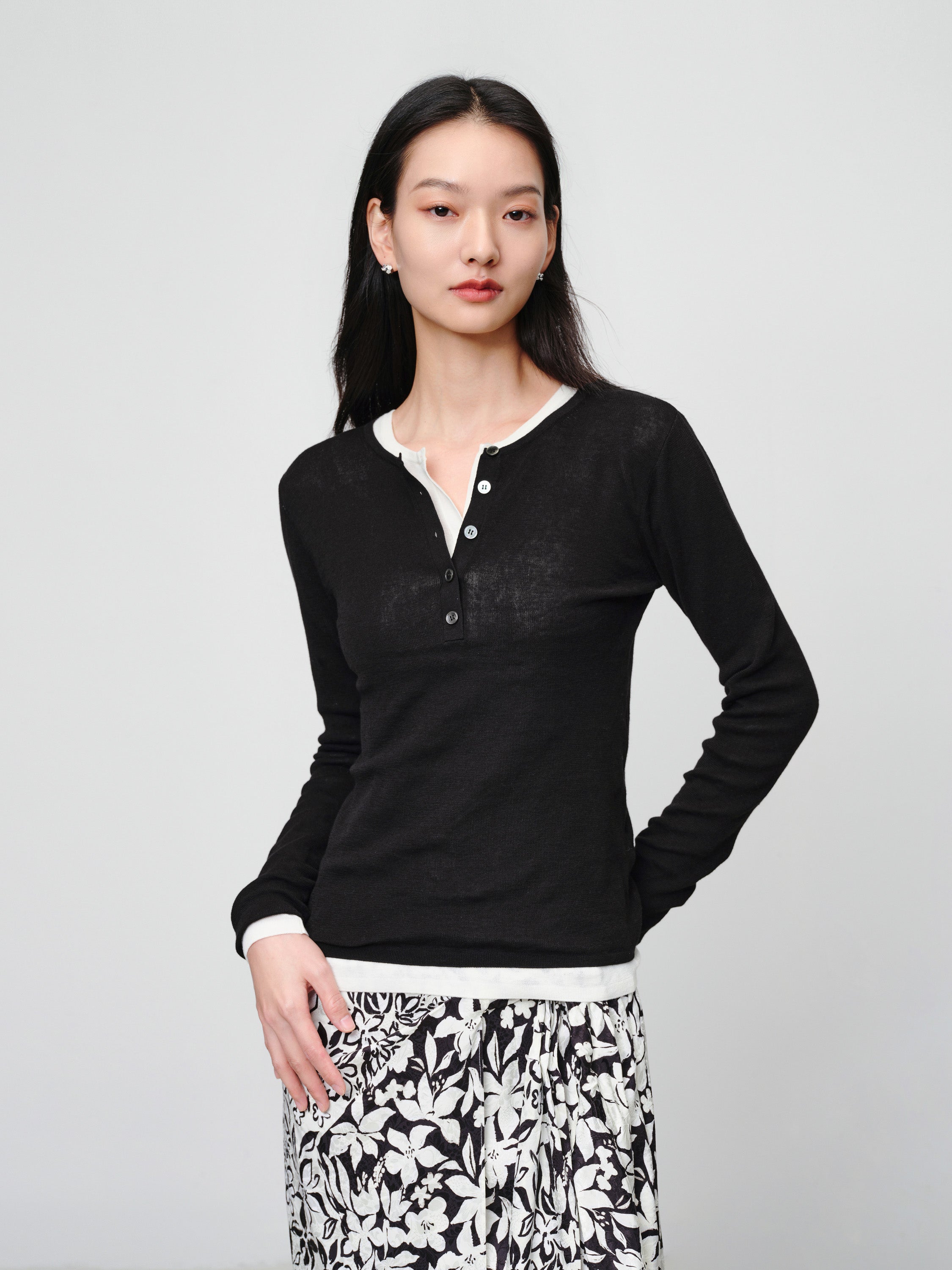 EP YAYING Slim round neck knit base sweater