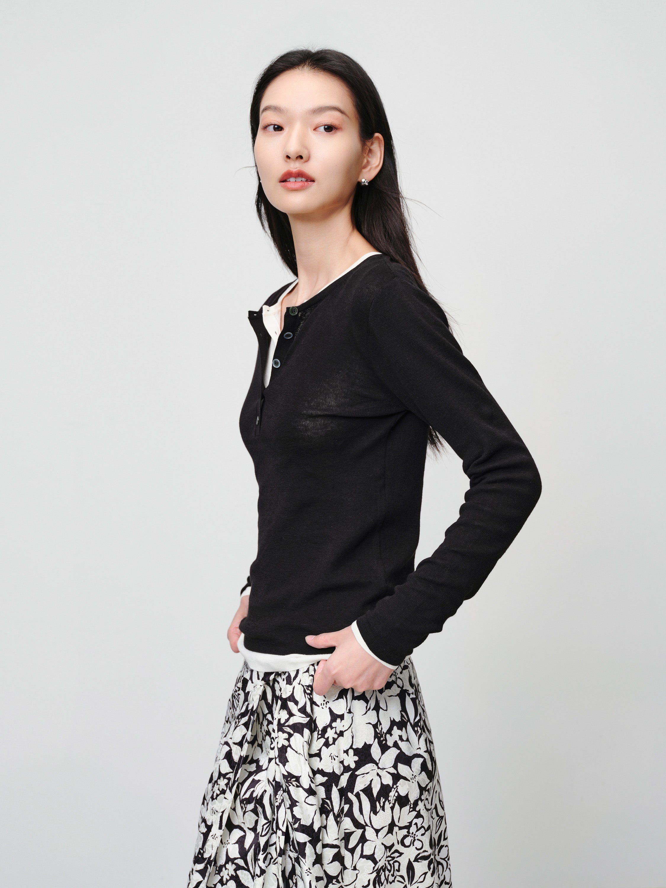 EP YAYING Slim round neck knit base sweater