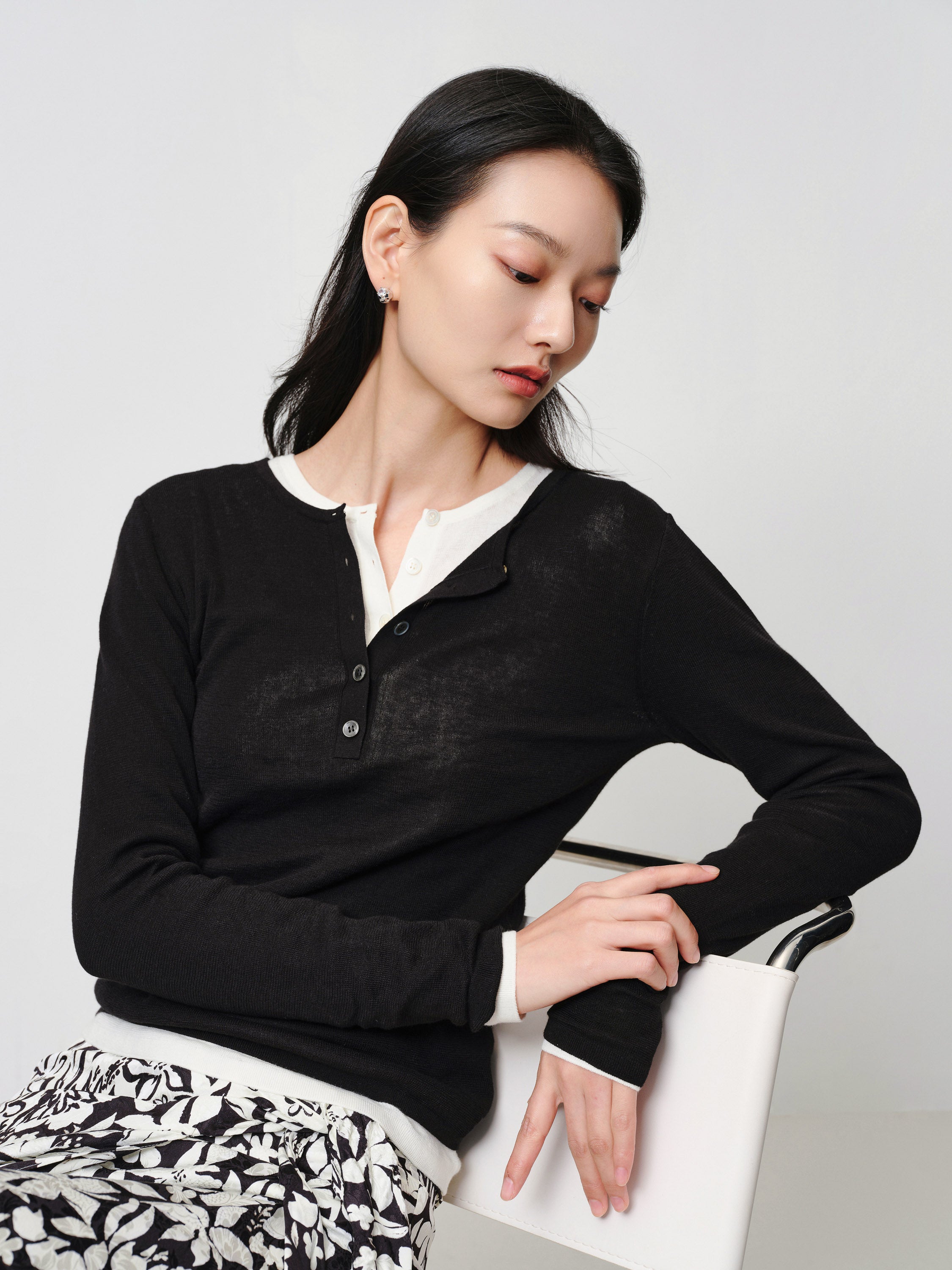EP YAYING Slim round neck knit base sweater
