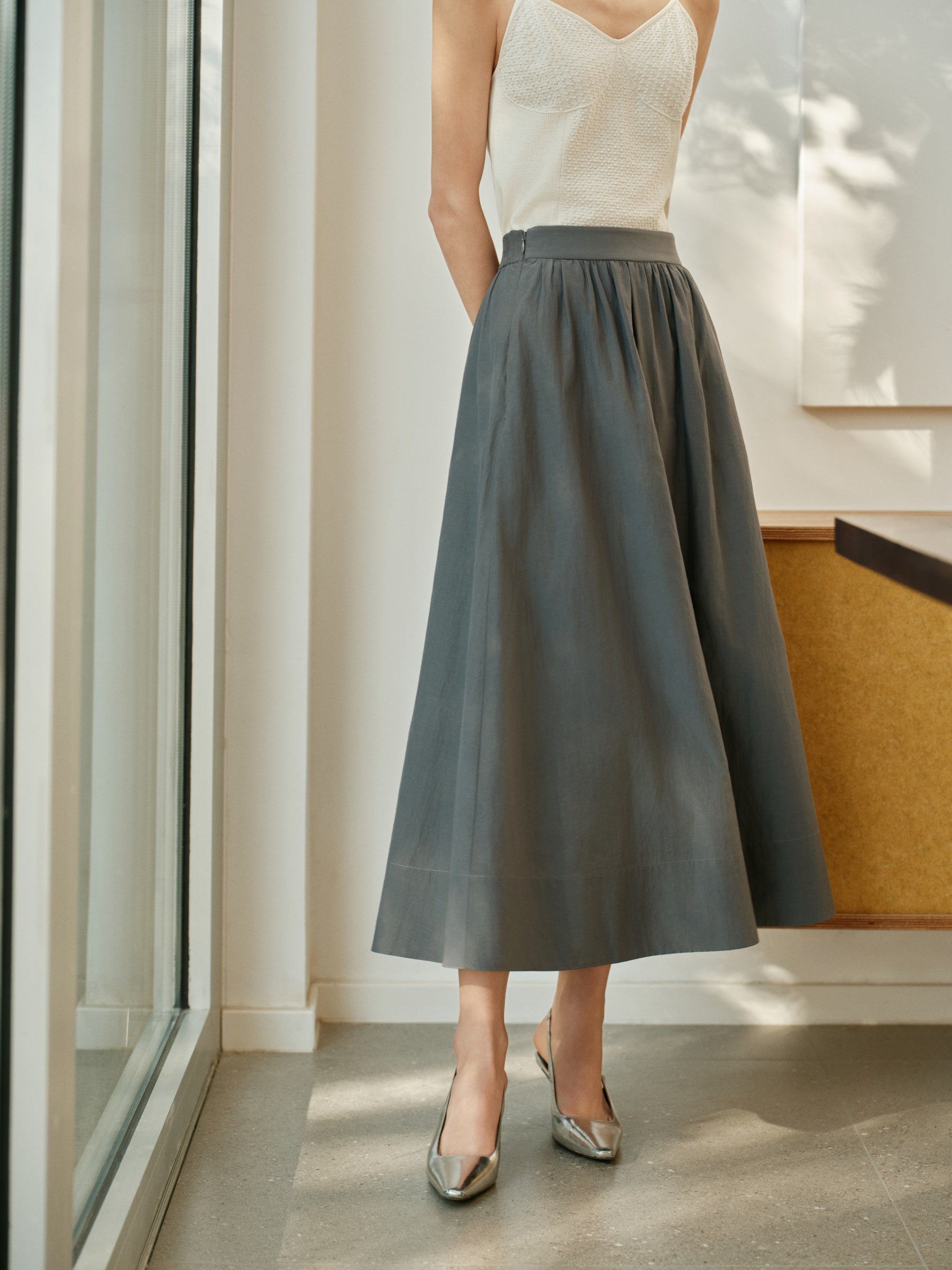 YAYING Mulberry Silk-Cotton Flared Skirt