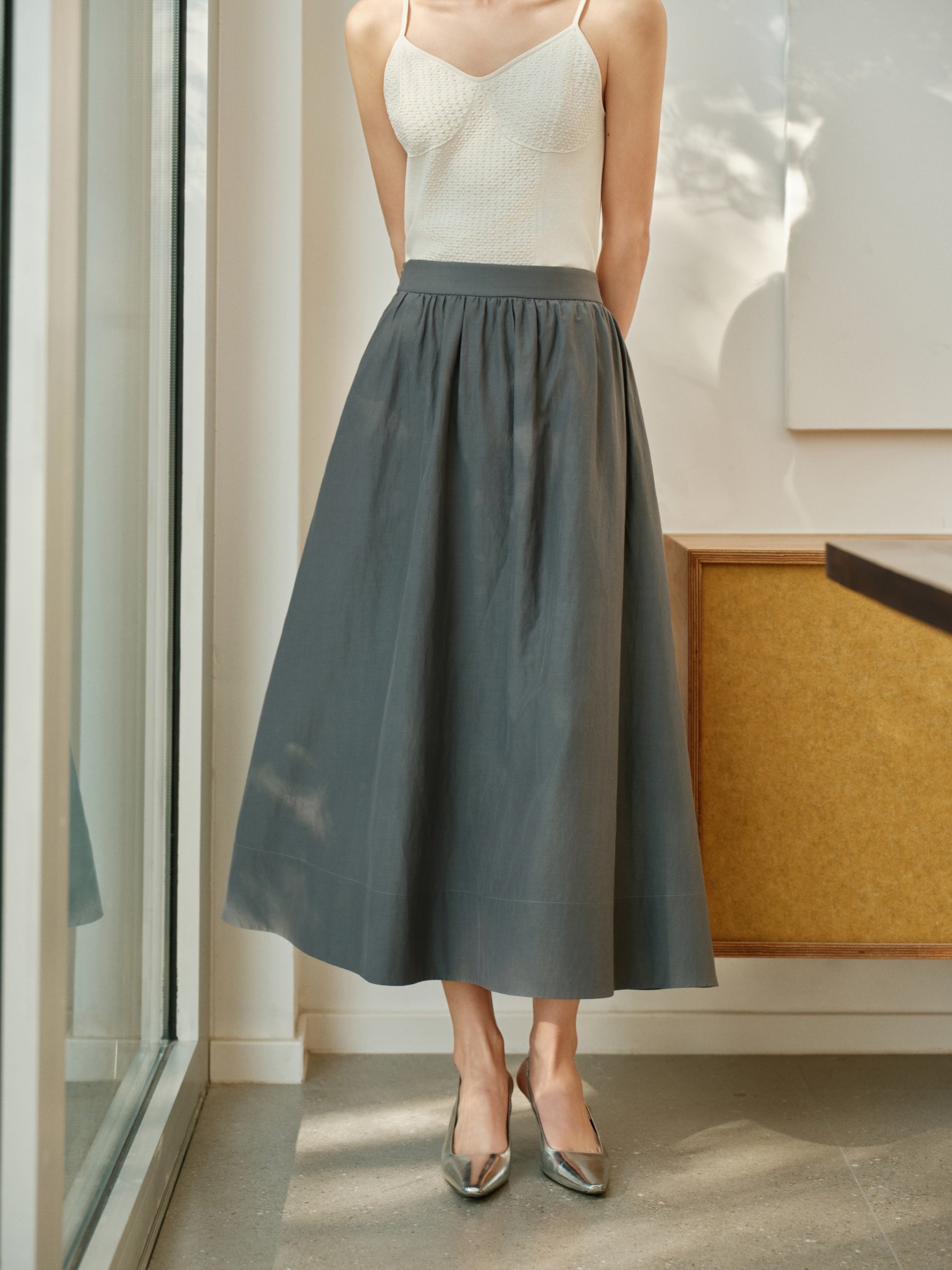 YAYING Mulberry Silk-Cotton Flared Skirt