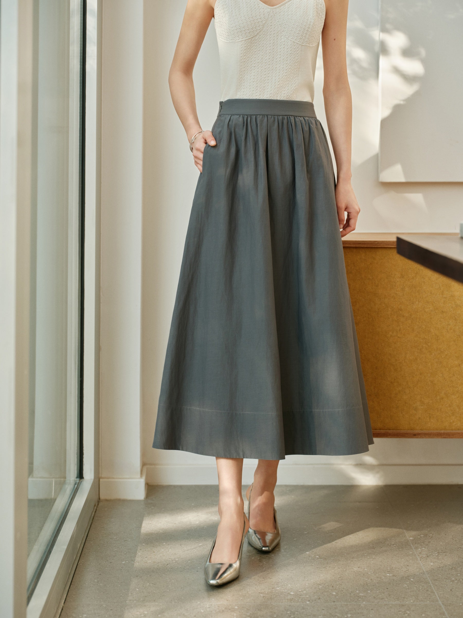 YAYING Mulberry Silk-Cotton Flared Skirt