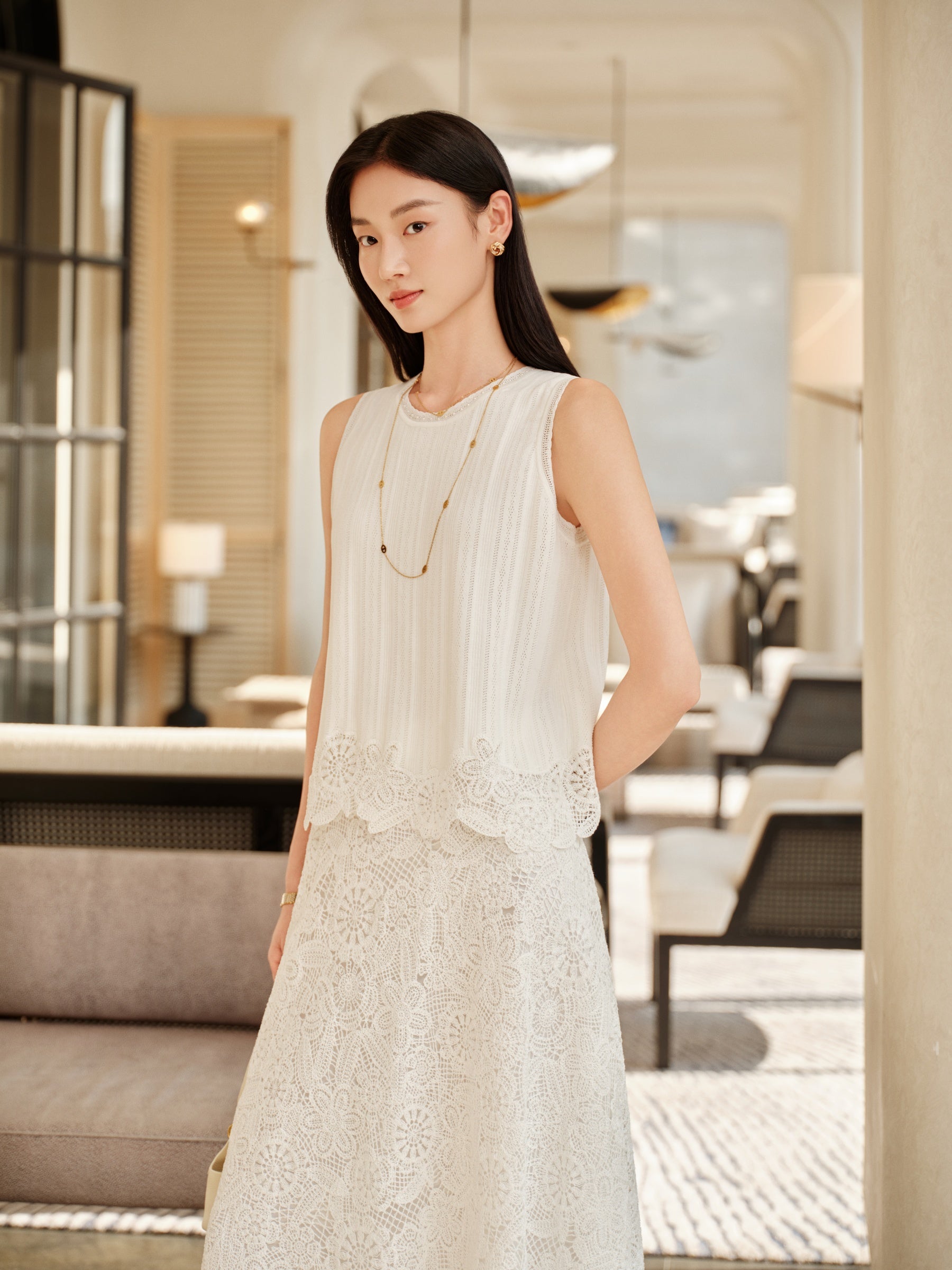 YAYING SILK-COTTON KNIT TANK TOP