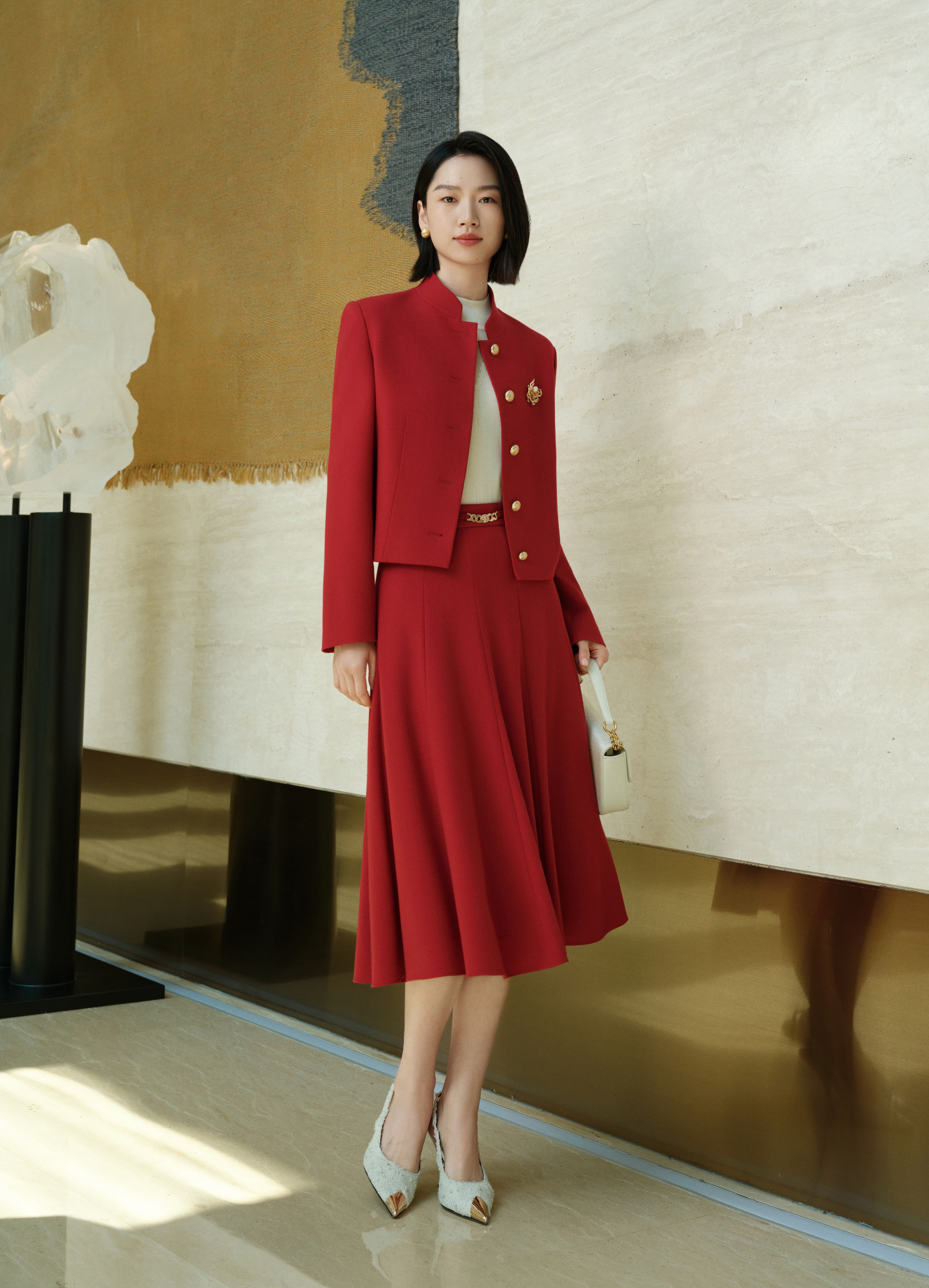 YAYING Red Sleeveless Midi Dress