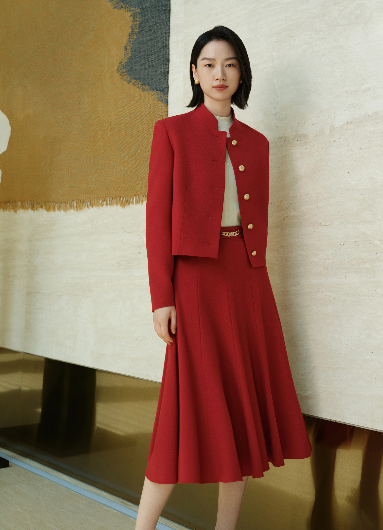 YAYING Red Sleeveless Midi Dress