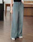 YAYING Mulberry Silk Blend Stretch Wide-Leg Jeans