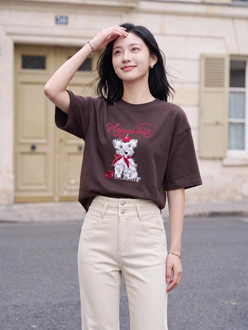 EP YAYING Stretch Cotton Short Sleeve Top