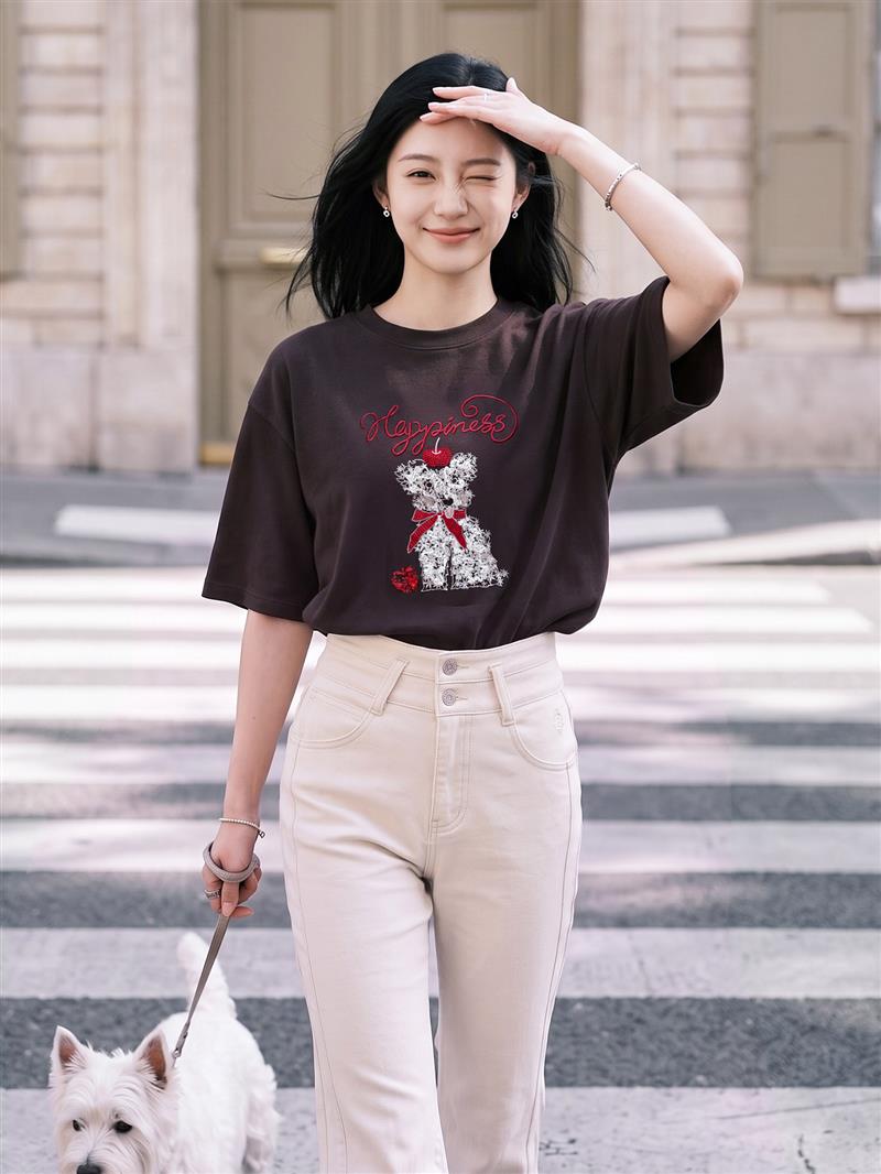 EP YAYING Stretch Cotton Short Sleeve Top