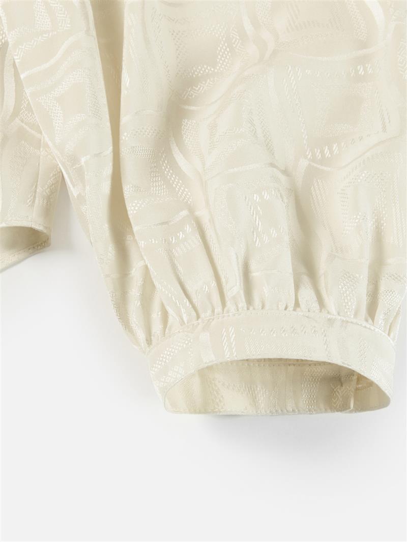 EP YAYING Elegant Charm Soft Relief Stretch Mulberry Satin Jacquard V-Neck Shirt