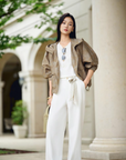 YAYING Silk Jacquard Hooded Drop-Shoulder Short Jacket
