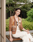 YAYING Silk-Wool V-Neck Printed Cardigan EPLAW9106A