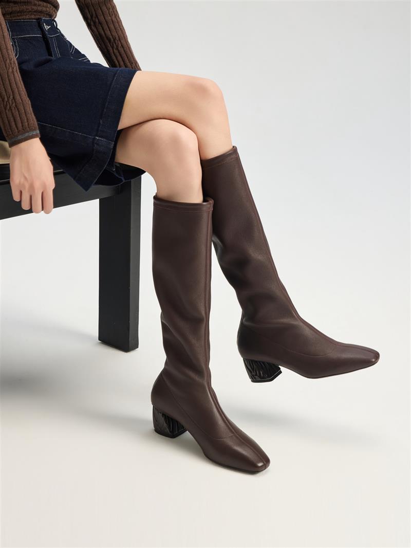 EP YAYING Stretch Sheepskin Below-Knee Elegant Long Boots