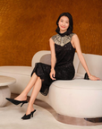 YAYING Embellished Sequin Sleeveless Midi Dress