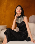YAYING Embellished Sequin Sleeveless Midi Dress