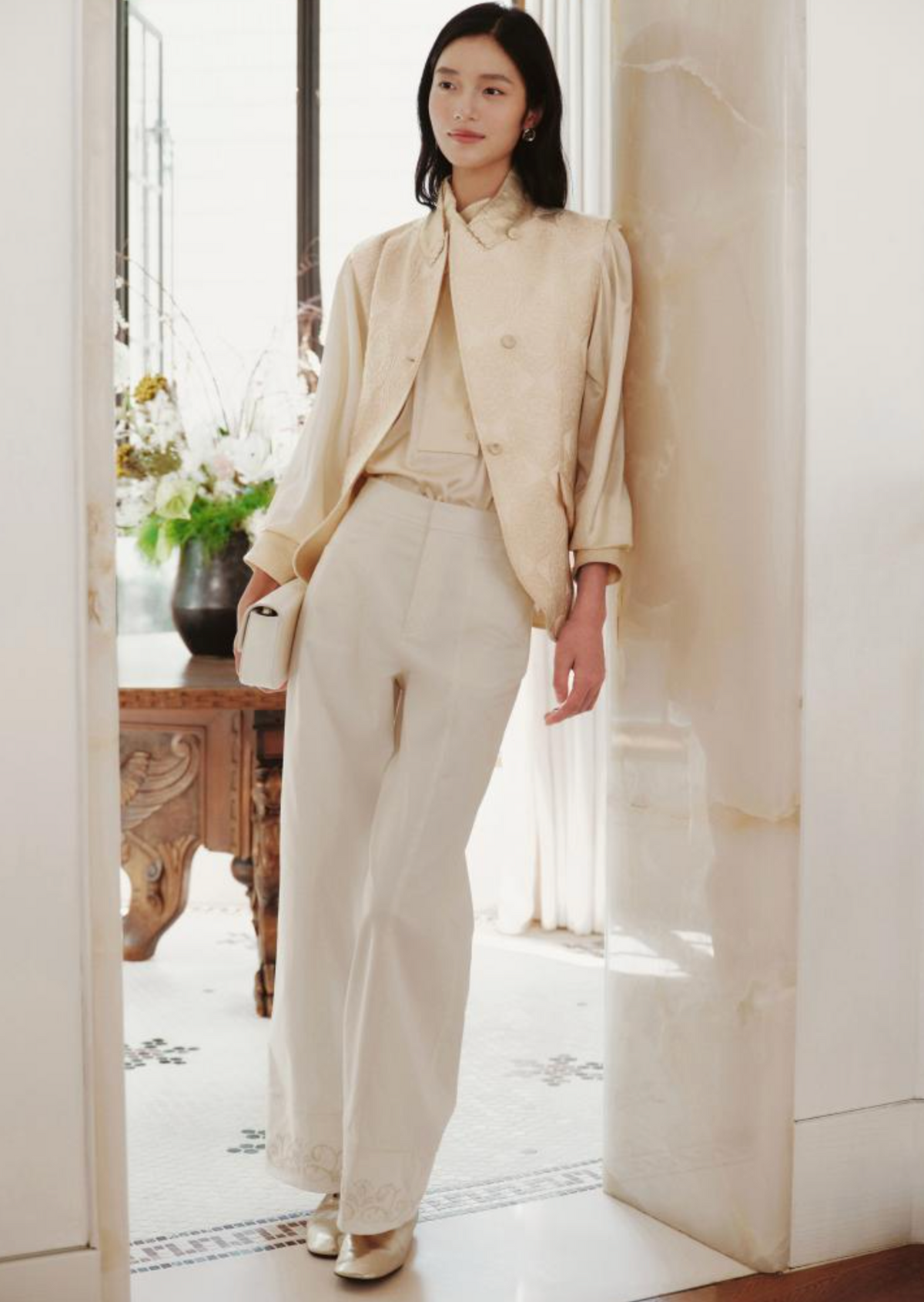 EP YAYING Blue Label Subtle Texture Mulberry Silk Shirt