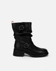 EP YAYING Fine Leather Ruched Stack Boots