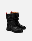 EP YAYING Fine Leather Ruched Stack Boots