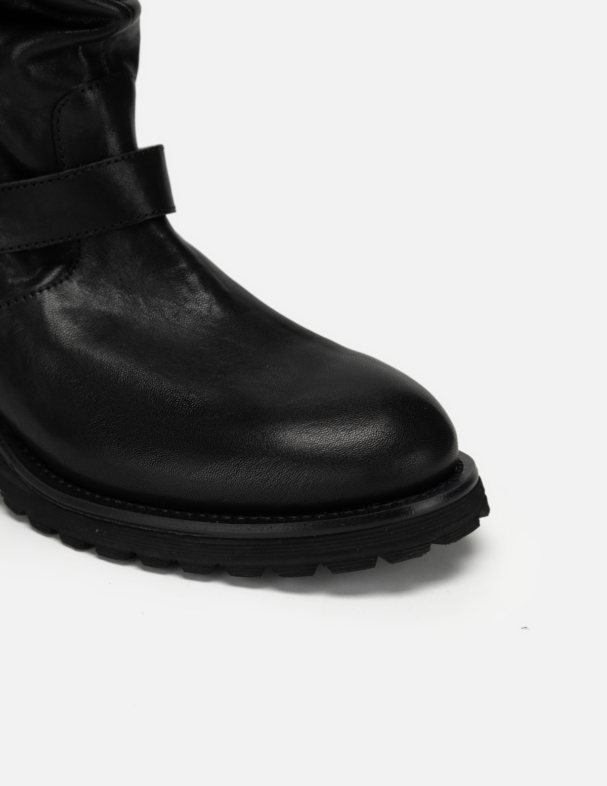 EP YAYING Fine Leather Ruched Stack Boots
