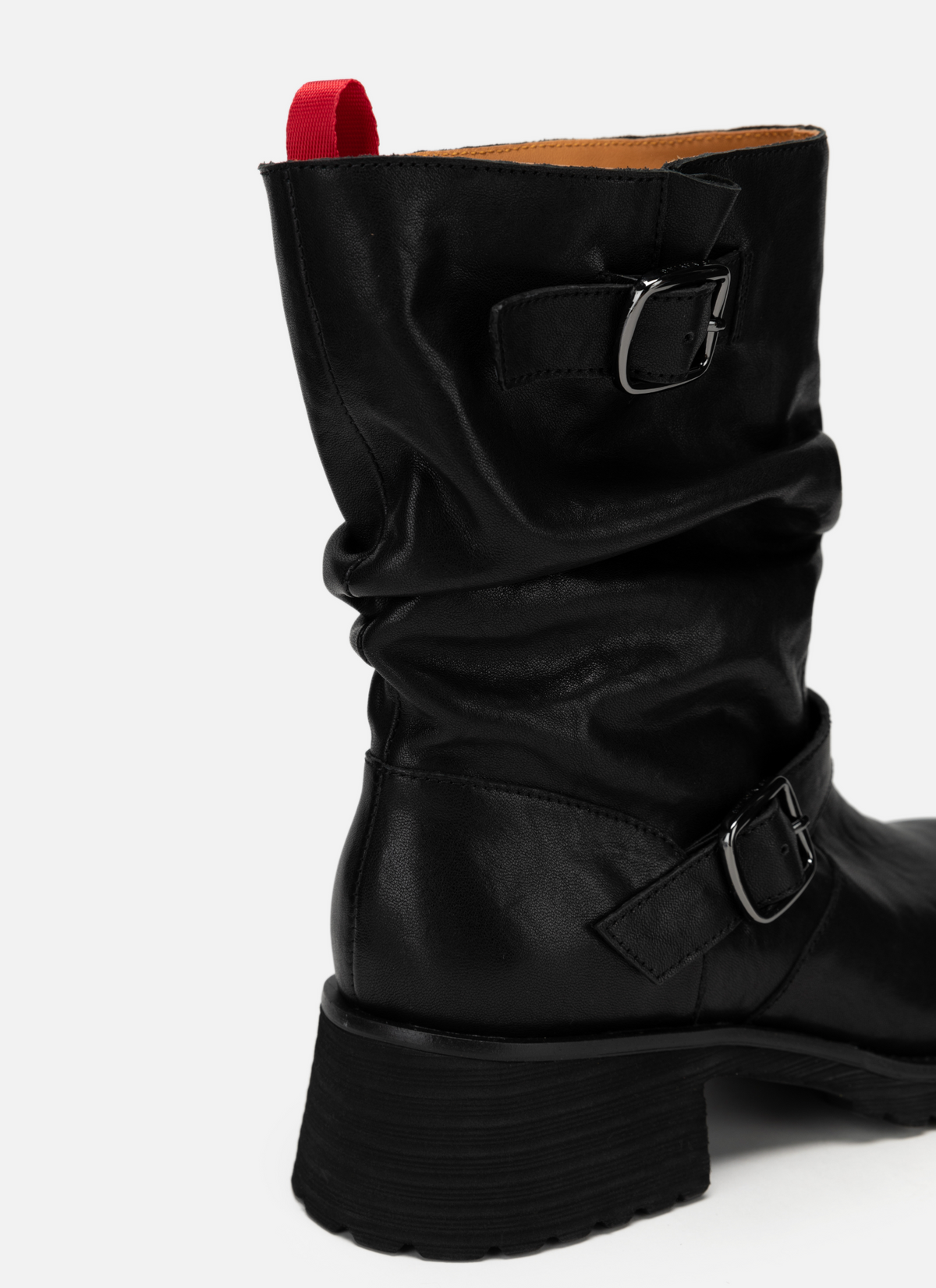EP YAYING Fine Leather Ruched Stack Boots