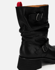 EP YAYING Fine Leather Ruched Stack Boots