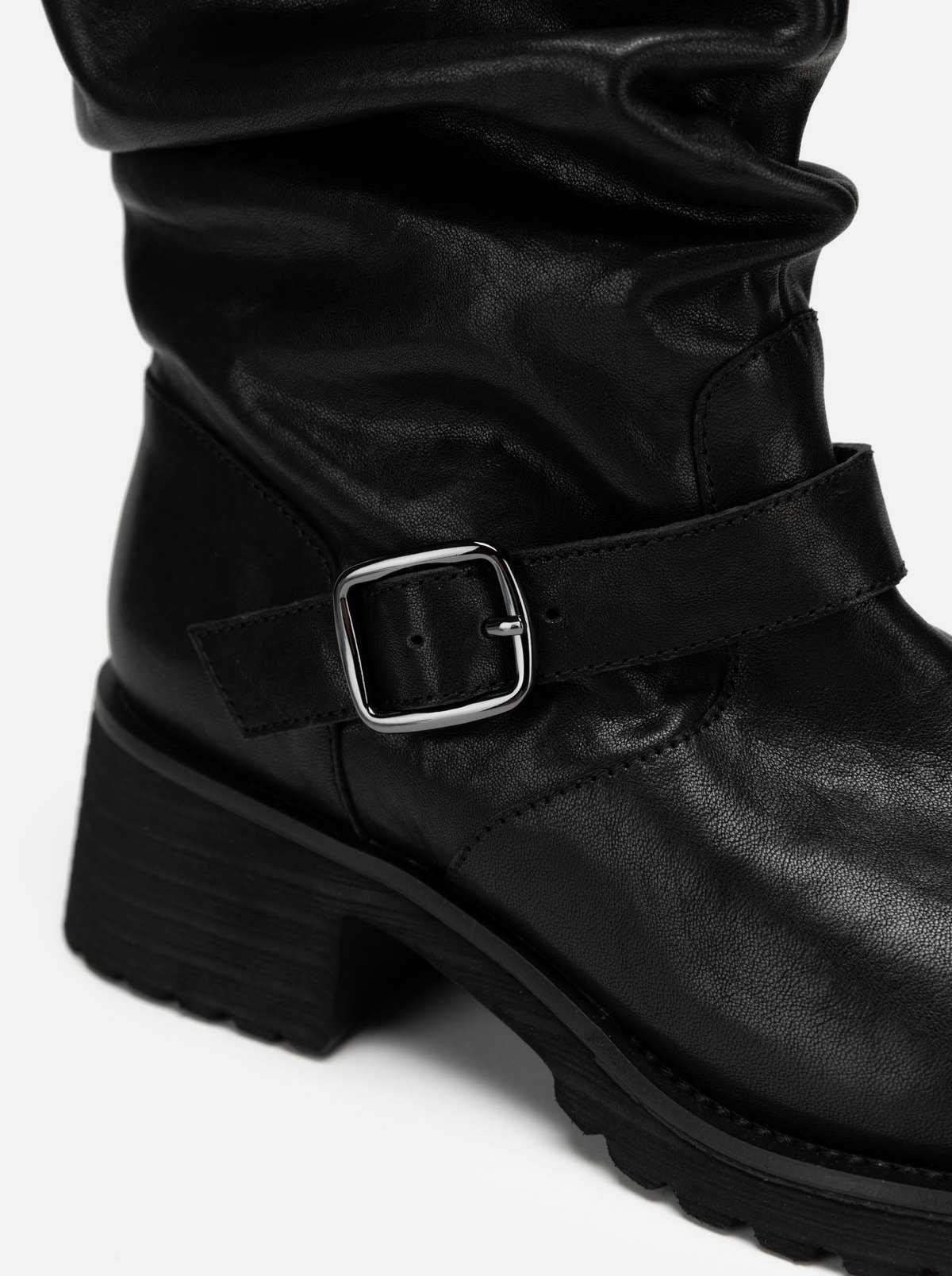 EP YAYING Fine Leather Ruched Stack Boots