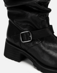 EP YAYING Fine Leather Ruched Stack Boots