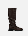 EP YAYING Leather Ruched Stack Tall Boots