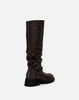 EP YAYING Leather Ruched Stack Tall Boots