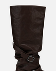 EP YAYING Leather Ruched Stack Tall Boots