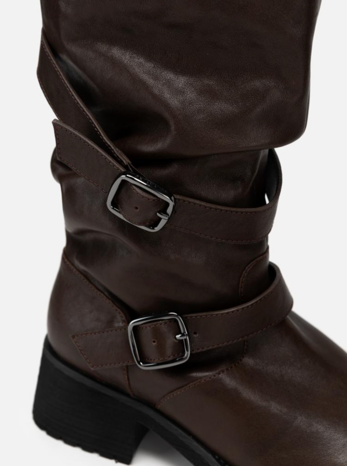 EP YAYING Leather Ruched Stack Tall Boots