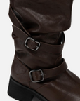 EP YAYING Leather Ruched Stack Tall Boots