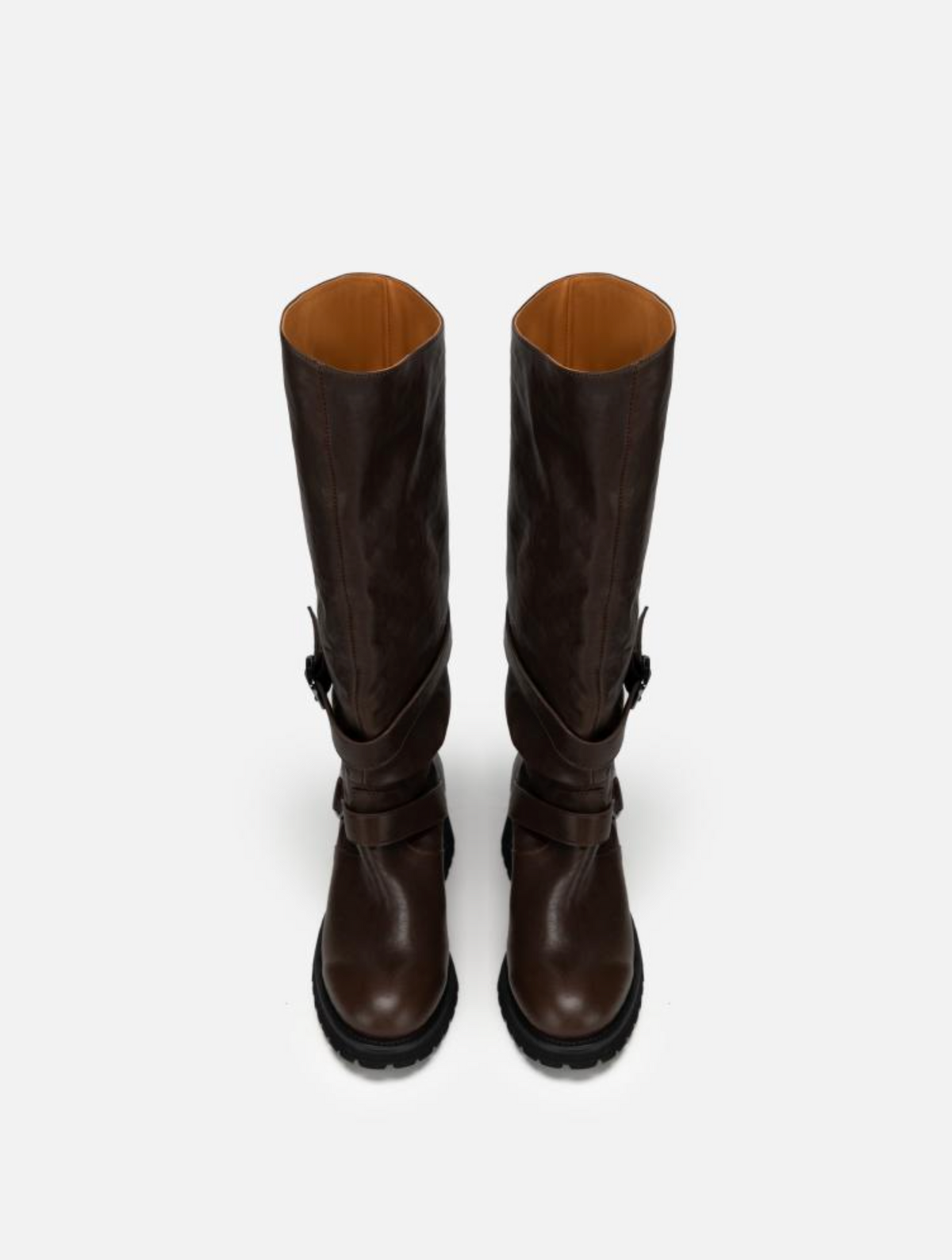 EP YAYING Leather Ruched Stack Tall Boots