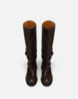 EP YAYING Leather Ruched Stack Tall Boots
