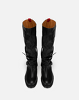 EP YAYING Leather Ruched Stack Tall Boots