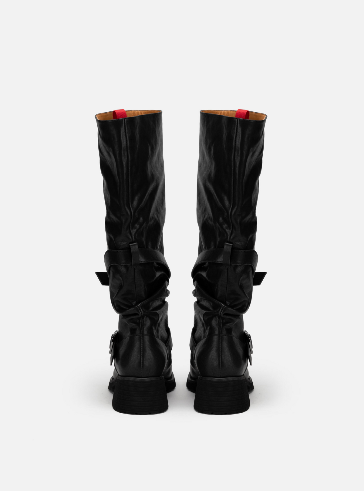 EP YAYING Leather Ruched Stack Tall Boots
