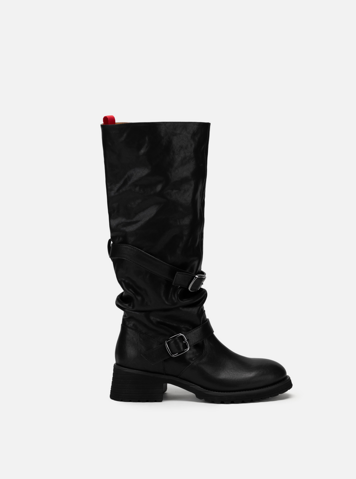 EP YAYING Leather Ruched Stack Tall Boots