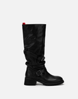 EP YAYING Leather Ruched Stack Tall Boots