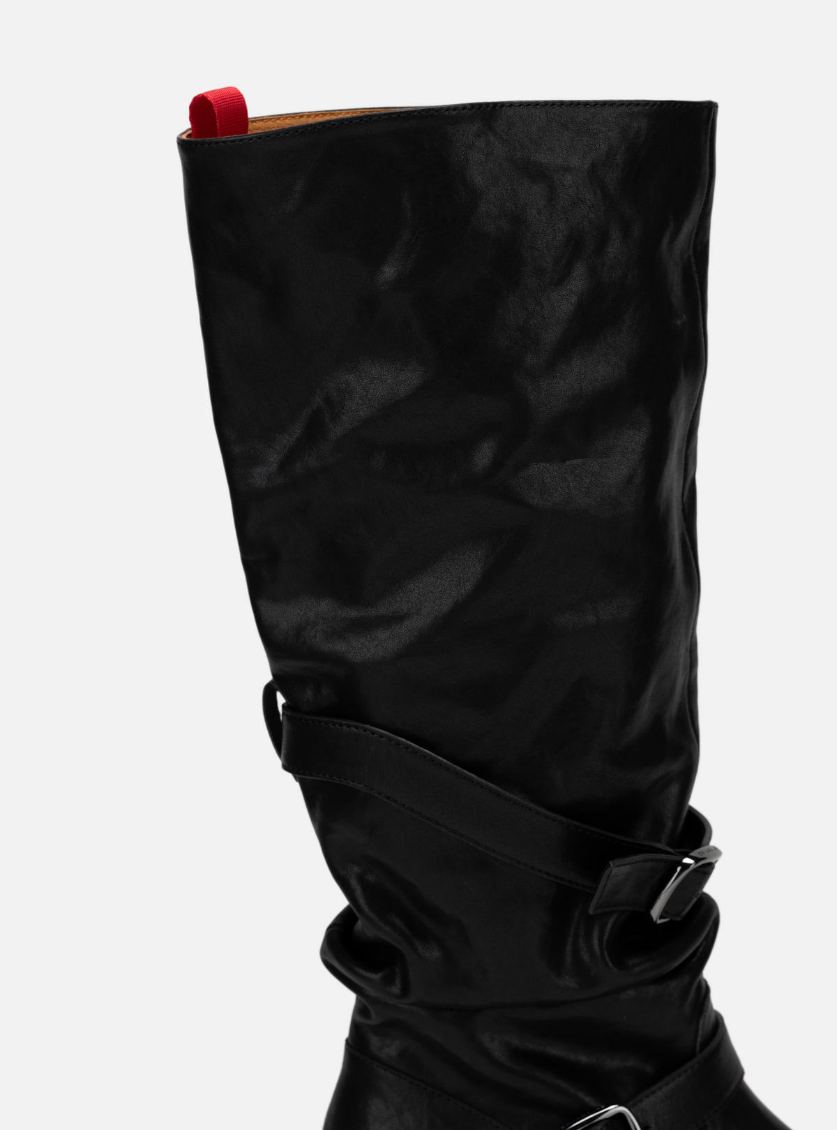 EP YAYING Leather Ruched Stack Tall Boots