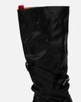 EP YAYING Leather Ruched Stack Tall Boots