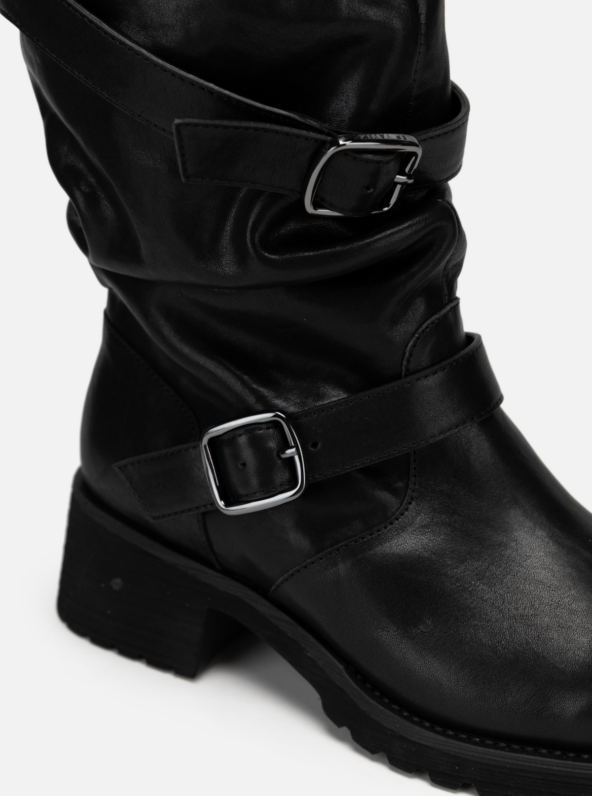 EP YAYING Leather Ruched Stack Tall Boots
