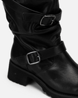 EP YAYING Leather Ruched Stack Tall Boots