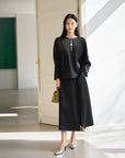 YAYING TIE-WAIST A-LINE MIDI SKIRT