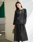 YAYING TIE-WAIST A-LINE MIDI SKIRT