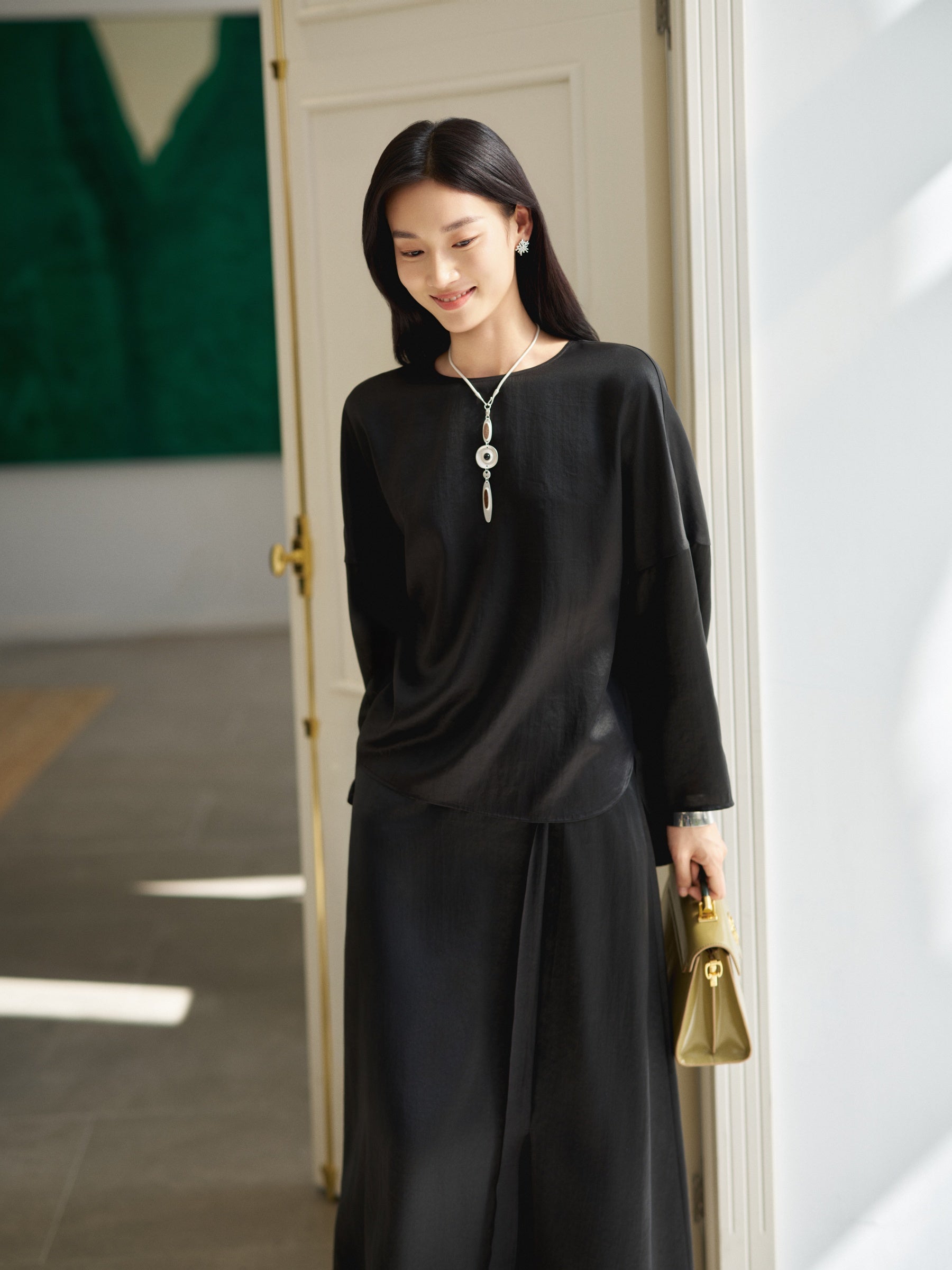 YAYING TIE-WAIST A-LINE MIDI SKIRT
