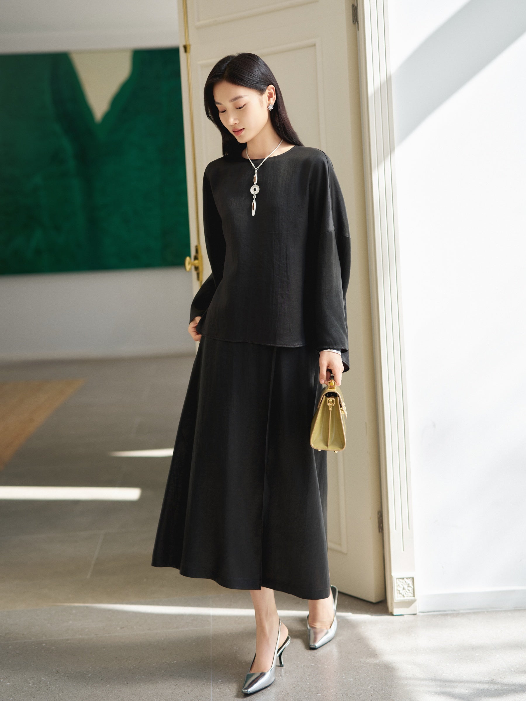 YAYING TIE-WAIST A-LINE MIDI SKIRT